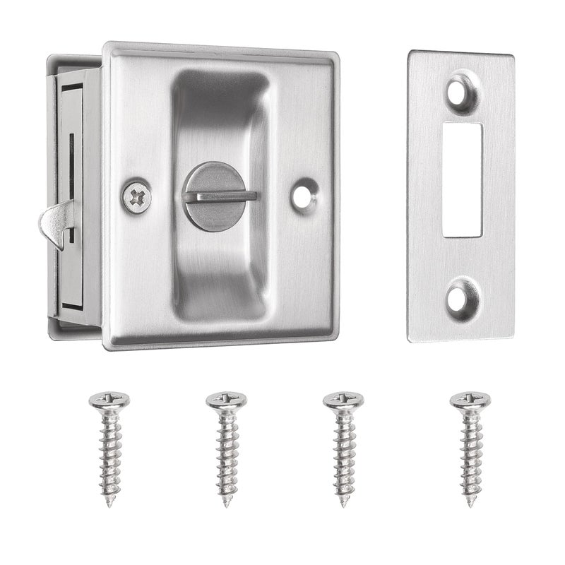 Eco-Fused Pocket Sliding Door Lock - Brushed Nickel Privacy Door Pull with Lock - Reversible - Compatible with Most Doors - Easy Grip - Doors with Thickness 1-3/8    (3.49 cm) - Image 1